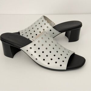 Munro Jules Silver Perforated Leather Mule Cushioned